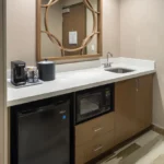 Hampton Inn Murrieta bathroom, fridge, microwave, coffee maker